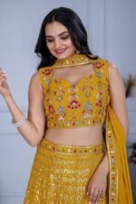 Yellow Designer Fox Georgette Lehenga Set