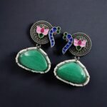 Hand Painted Peacock Earrings | Monalisa Stone Stud with Lotus Detail – My Fashion - Image 7