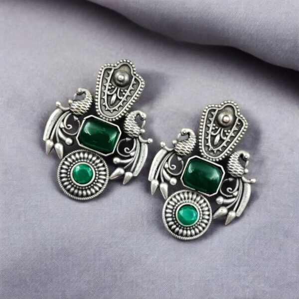 Silver Replica Monalisa Stone Peacock Earrings | Stunning Lightweight Studs – My Fashion - Image 9