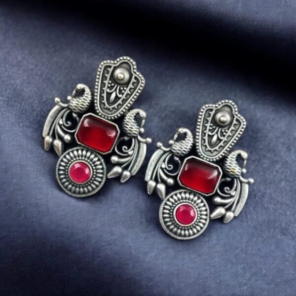 Silver Replica Monalisa Stone Peacock Earrings