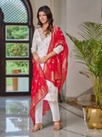 Women’s Embroidered Jaquard Kurti Set With Pant & Dupatta| Festive Ethnic Wear | My Fashion - Image 4