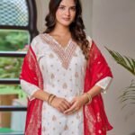 Embroidered Jaquard Kurti Set