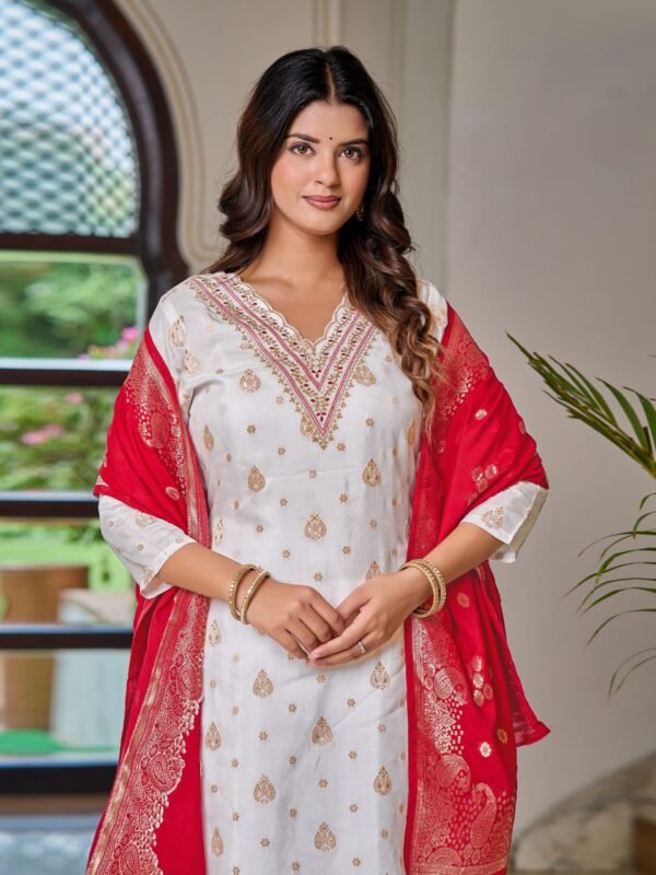 Embroidered Jaquard Kurti Set