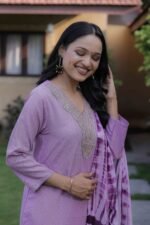 Women’s Slub Magic Embroidered Kurta Set with Pant & Dupatta| Festive Ethnic Wear | My Fashion - Image 5