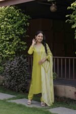 Women’s Slub Magic Embroidered Kurta Set with Pant & Dupatta| Festive Ethnic Wear | My Fashion - Image 18