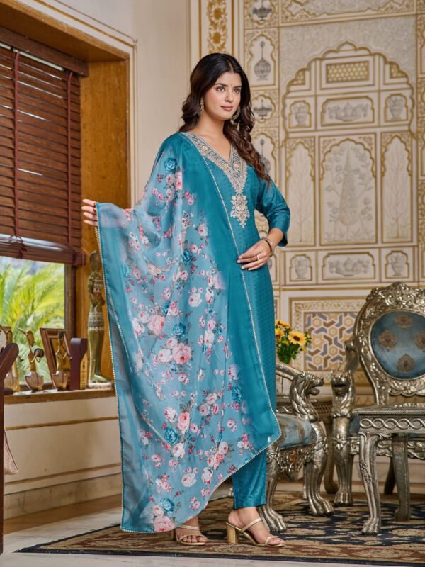 Women’s Embroidered Viscose Rayon Kurta Set With Pant & Digital Print Dupatta | My Fashion - Image 2