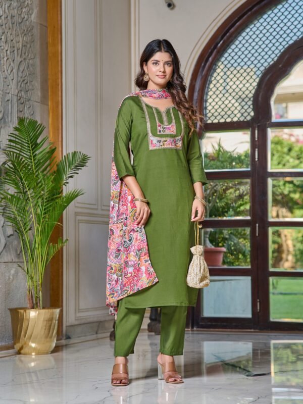 legant Chanderi Kurti Set with Embroidered Dupatta | Festive Ethnic Wear by My Fashion - Image 3